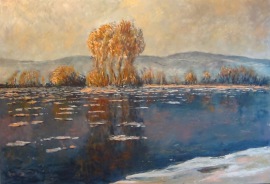 This image of ice on the river was inspired by a series Monet completed later in his career.  I am struck by the ease with a few simple brushstrokes suggest so much. 