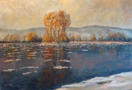 This image of ice on the river was inspired by a series Monet completed later in his career.  I am struck by the ease with a few simple brushstrokes suggest so much.